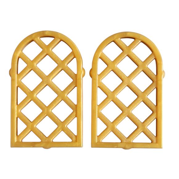 LEGO Window Pane Rounded Diamond Lattice x 2‎ Gold 30046 37411 Replacement Parts - Picture 1 of 2